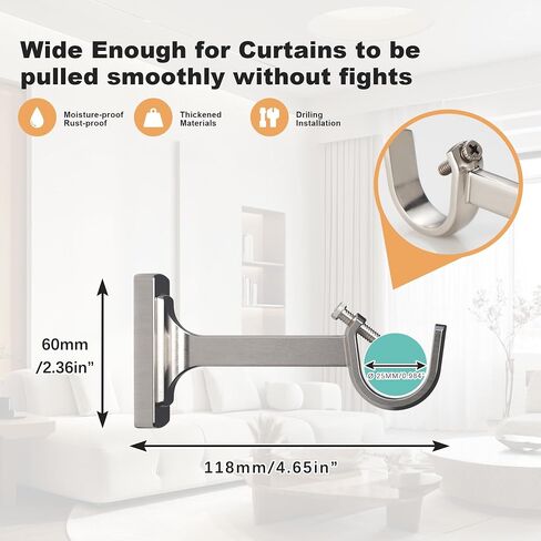 3 Pieces Heavy Duty Adjustable Curtain Rod Brackets, Hardware Curtain Rod Holders, Brushed Nickel Curtain Rod Hooks for Wall in Saudi Arabia
