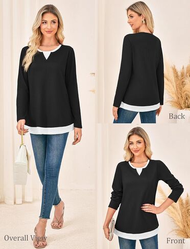 GRACE KARIN Women's Long Sleeve Waffle Knit Shirts Casual Crew Neck Color Block Tops 2025 Fall Basic Tee Blouse in Saudi Arabia