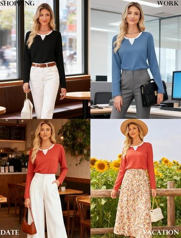 GRACE KARIN Women's Long Sleeve Waffle Knit Shirts Casual Crew Neck Color Block Tops 2025 Fall Basic Tee Blouse in Saudi Arabia