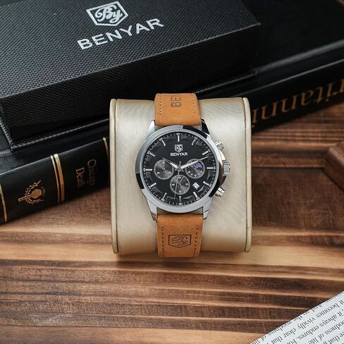 BY BENYAR Watches for Men Chronograph Waterproof Men's Wrist Watches Business Work Casual Sport Fashion Blue Leather Mens Dress Watch Unique Elegant Gifts for Men in Saudi Arabia