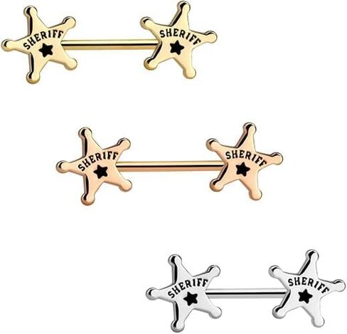 Sheriff Badge Star Nipple Barbell Rings 14G 14mm in Saudi Arabia