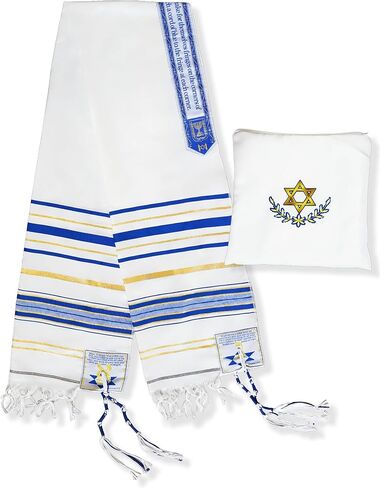 Tallit Prayer Shawl 72 "× 22" مع حقيبة و tzitzits مسبقًا للرجال والنساء ، تصميم مستوحى من التوراة الأزرق Tallit in Kuwait
