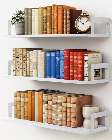 Floating Book Shelves for Wall 3-Pack, 24 Inch Long Wall Mount Bookshelf for Bedroom, Rustic Farmhouse Wood Hanging Bookshelves for Living Room Office Books Plants (Dark Brown) in Kuwait