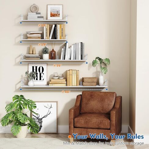 Floating Book Shelves for Wall 3-Pack, 24 Inch Long Wall Mount Bookshelf for Bedroom, Rustic Farmhouse Wood Hanging Bookshelves for Living Room Office Books Plants (Dark Brown) in Kuwait