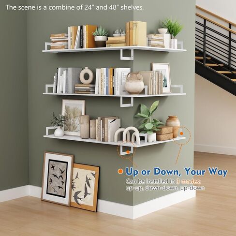 Floating Book Shelves for Wall 3-Pack, 24 Inch Long Wall Mount Bookshelf for Bedroom, Rustic Farmhouse Wood Hanging Bookshelves for Living Room Office Books Plants (Dark Brown) in Kuwait