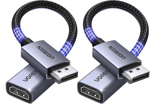 Ugreen 2 Pack 4K DisplayPort to HDMI Adapter ، أحادي الاتجاه DP 1.2 PC إلى HDMI 1.4 محول كابل مضفر من الذكور إلى أنثى لسطح المكتب ، جهاز عرض ، مراقب ، متوافق مع AMD ، NVIDIA ، سلبي ، 0.66 قدم in Saudi Arabia