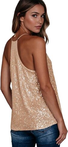 EUDOLAH Sequin Tops for Women Sparkle Camisole Shimmer Sleeveless V Neck Tanks Sexy Party Cami Going Out Outfits in Saudi Arabia