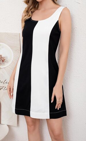CHARTOU Women Summer Sleeveless Linen Dress Color Block Short Beach Vacation Tank Dress in Saudi Arabia