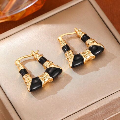 أقراط طباعة الفهد للنساء للنساء الذهبي والأقراط السوداء الأقراط الهندسية دارات الأزرار in Kuwait