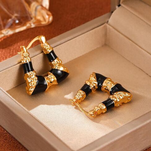 أقراط طباعة الفهد للنساء للنساء الذهبي والأقراط السوداء الأقراط الهندسية دارات الأزرار in Kuwait