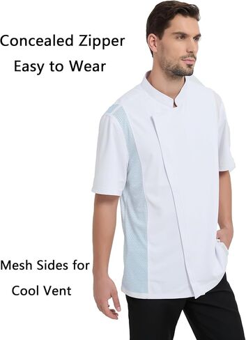 KITCHIEF Vented Chef Coat Stretch Black Chef Jacket Soft Short Sleeve Chef Clothes Men for Kitchen,Restaurant,Bakery in Saudi Arabia