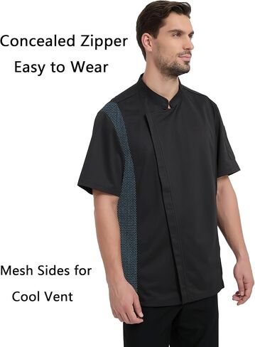 معطف Chickned Vented Coat Stretch Black Chef Stack in Kuwait