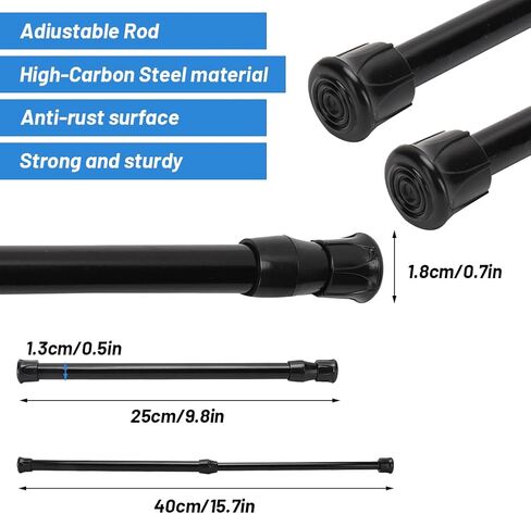 Adjustable Telescopic Tension Rod - High-Carbon Steel, 40-70cm, Black, Easy Installation for Bathroom Curtains & Home Organization in Saudi Arabia