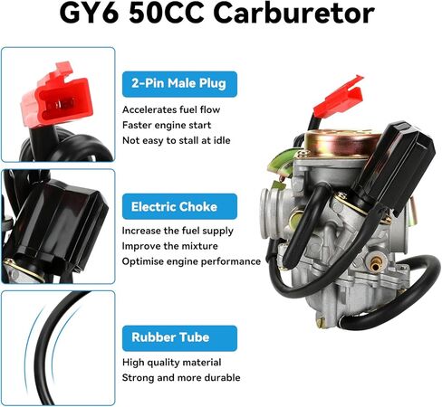 GY6 50CC Carburetor & Scooter Throttle Cable Kit متوافق مع Tao Tao Atm50 Pony Vip Roketa Jonway Lance Scooter Moped 139qmb 4-Stroke ، PD18J President in Kuwait