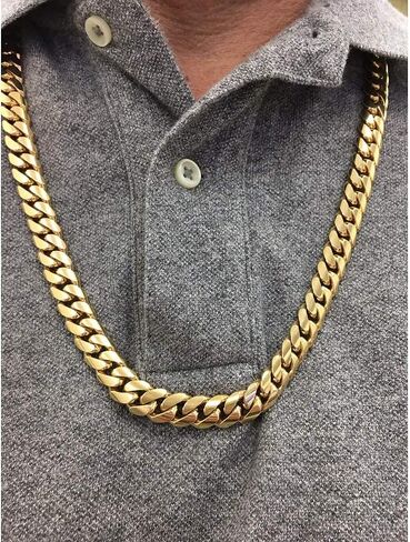 GOLD IDEA JEWELRY14k Gold Plated Stainless Steel Thick Miami Cuban Link Chain with Lab Diamond Clasp Men's Hip Hop Necklace or Bracelet (14k-gold-plated(16mm wide), 24) in Kuwait
