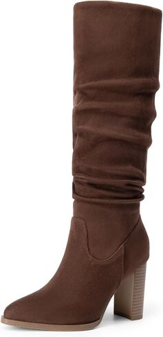 DREAM PAIRS Women's High Chunky Heel Knee High Boots | Pointed Toe Chunky Block Heel with Side Zipper Comfortable Fashion Slouchy Tall Boots in Saudi Arabia