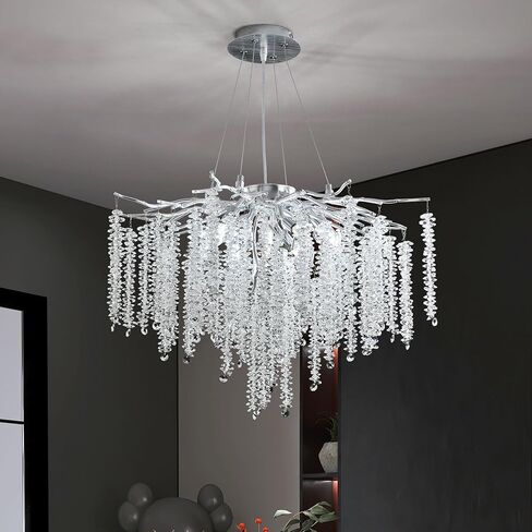 Modern Crystal Tree Branch Chandelier, D23.7'' Black Round Raindrop Indoor Hanging Branch Chandelier Fixture for Dining Room Living Room Bedroom 9 Lights in Saudi Arabia