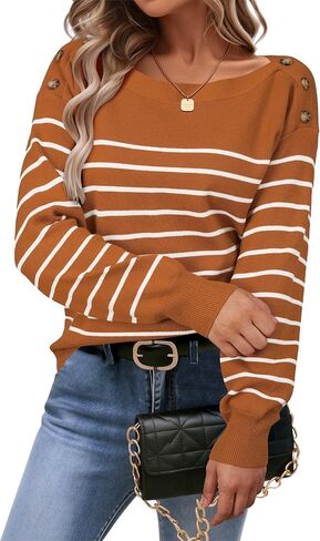 Arach&Cloz Women's Wool Blend Striped Boat Neck Fall Dressy Casual Sweater Tops 2025 in Saudi Arabia