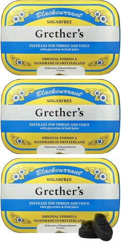 Grether's Sugarfree Pastilles Lemon Ginger Lemon ، Blackcrant ، Blueberry - علاج طبيعي لتجفيف الفم - في الحلق ونكهة صوتية صحية ، تحديث التنفس - 3 عبوة - 3.75 in Kuwait