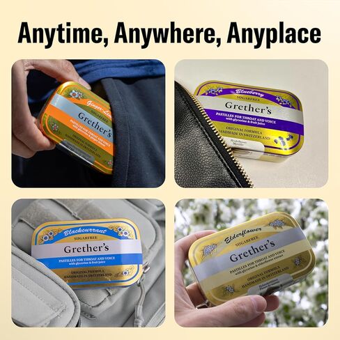 Grether's Sugarfree Pastilles Lemon Ginger Lemon ، Blackcrant ، Blueberry - علاج طبيعي لتجفيف الفم - في الحلق ونكهة صوتية صحية ، تحديث التنفس - 3 عبوة - 3.75 in Kuwait