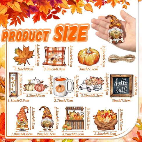 36 Pcs Fall Thanksgiving Tree Ornaments Fall Wooden Hangings Decorations Pumpkin Gnome Maple Leaf Decorative Hanging Ornaments Autumn Harvest Party Favor Gift Tag for Holiday(Fresh Style) in Saudi Arabia