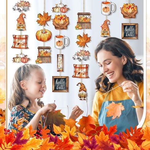 36 Pcs Fall Thanksgiving Tree Ornaments Fall Wooden Hangings Decorations Pumpkin Gnome Maple Leaf Decorative Hanging Ornaments Autumn Harvest Party Favor Gift Tag for Holiday(Fresh Style) in Saudi Arabia