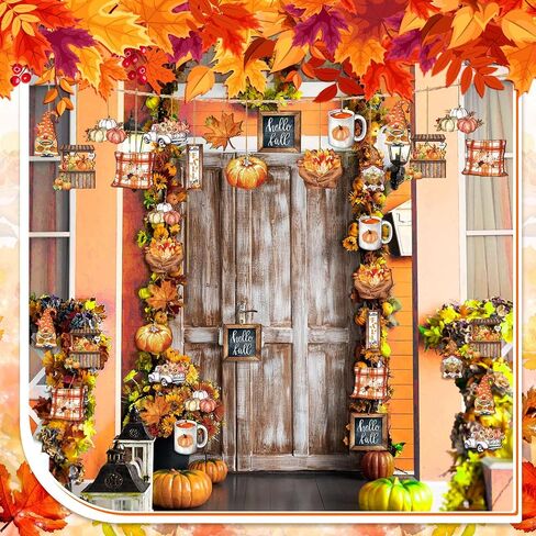 36 Pcs Fall Thanksgiving Tree Ornaments Fall Wooden Hangings Decorations Pumpkin Gnome Maple Leaf Decorative Hanging Ornaments Autumn Harvest Party Favor Gift Tag for Holiday(Fresh Style) in Saudi Arabia