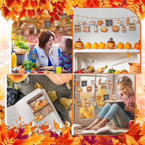 36 Pcs Fall Thanksgiving Tree Ornaments Fall Wooden Hangings Decorations Pumpkin Gnome Maple Leaf Decorative Hanging Ornaments Autumn Harvest Party Favor Gift Tag for Holiday(Fresh Style) in Saudi Arabia