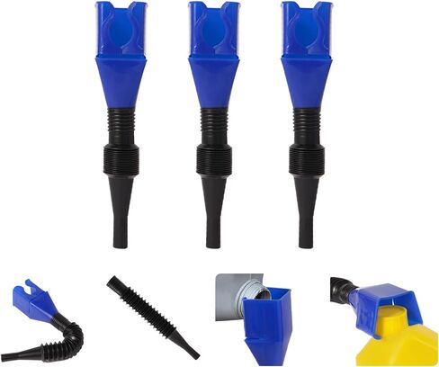 3pcs قمع زيت مرن لاستخدام السيارات - قمع عالمي قابل للطي مع خرطوم ، تصميم مقاوم للانسكاب ، مثالي للتغييرات في الزيت ، المختبر ، المبرد ، ونقله في السيارات والشاحنات والمطبخ in Saudi Arabia