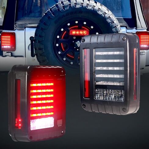 J-EEP JK Smoke Lens LED LED مع إشارة تحول الفرامل الخلفية ووظيفة الإضاءة العكسية ، الأضواء الخلفية المتوافقة مع عدسة JKU JKU JKU 2007-2018 in Kuwait