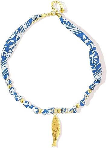 Scarf Necklace with Charm Gold Starfish Chunky Cross Heart Flower Pendants Bandana Charm Necklace Leopard Choker Necklaces for Women Boho Beach Jewelry Gift for Women in Saudi Arabia