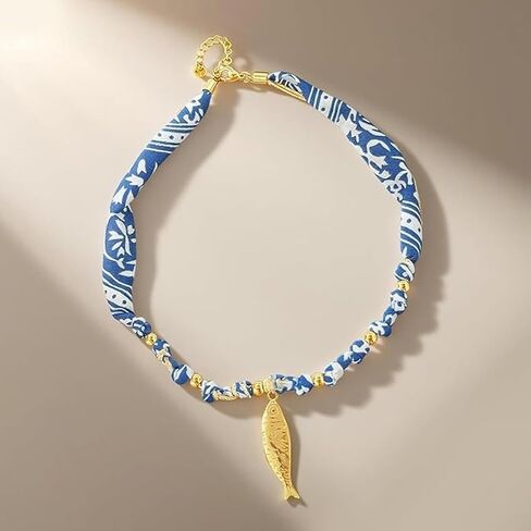 Scarf Necklace with Charm Gold Starfish Chunky Cross Heart Flower Pendants Bandana Charm Necklace Leopard Choker Necklaces for Women Boho Beach Jewelry Gift for Women in Saudi Arabia