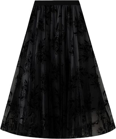 تنانير تول طون تول للسيدات في Flygo Long Tulle Darms Dary Nasuant A-lip Lip Lipe List Herastic Percist Meash Mesh Mesh Skirt in Saudi Arabia