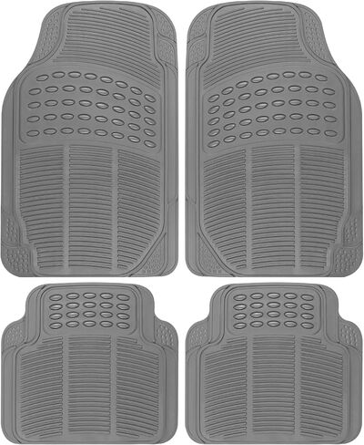BDK 3-Piece Gray Rubber Floor Mats (Front + Rear), Heavy Duty Universal Fit Liners for Cars SUVs Trucks Vans, All Weather Protection Anti-Slip Nibs, Flexible Contours Fits Most Vehicles in Saudi Arabia