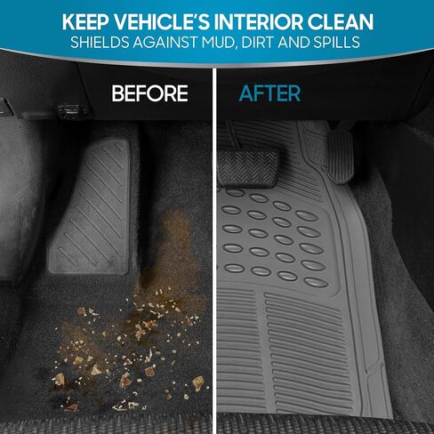 BDK 3-Piece Gray Rubber Floor Mats (Front + Rear), Heavy Duty Universal Fit Liners for Cars SUVs Trucks Vans, All Weather Protection Anti-Slip Nibs, Flexible Contours Fits Most Vehicles in Saudi Arabia