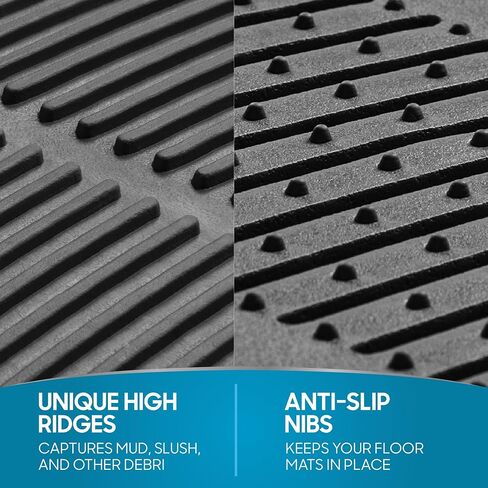BDK 3-Piece Gray Rubber Floor Mats (Front + Rear), Heavy Duty Universal Fit Liners for Cars SUVs Trucks Vans, All Weather Protection Anti-Slip Nibs, Flexible Contours Fits Most Vehicles in Saudi Arabia