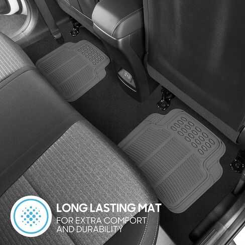 BDK 3-Piece Gray Rubber Floor Mats (Front + Rear), Heavy Duty Universal Fit Liners for Cars SUVs Trucks Vans, All Weather Protection Anti-Slip Nibs, Flexible Contours Fits Most Vehicles in Saudi Arabia