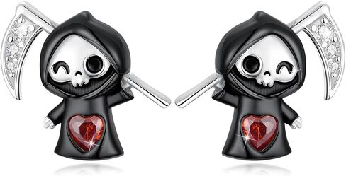 Grim Reaper Earrings 925 Sterling Silver Ghost Skull Stud Earrings Death Skeleton Cute Grim Reaper Jewelry Gifts for Women Halloween in Kuwait