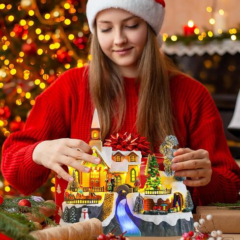 عيد الميلاد قرية عيد الميلاد الموسيقية المباني القابلة للتجميع المليئة بارك حديقة التزلج على الجليد فيريس عجلة مع LED أضواء قرية مع تماثيل USB الداخلية زينة عيد الميلاد in Kuwait