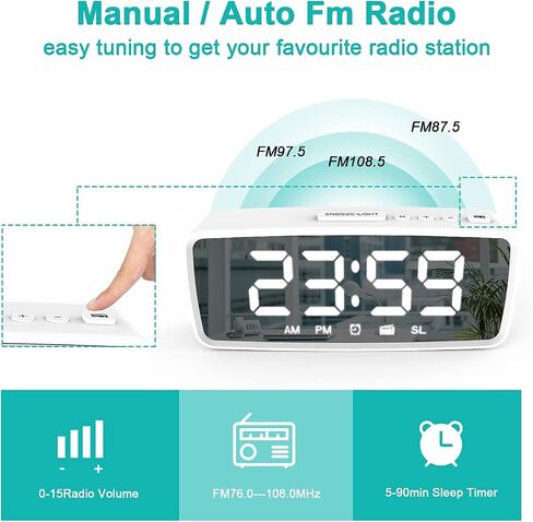 Radio Alarm Clock, Digital Alarm Clocks for Bedrooms with FM Radio, Adjustable Brightness LED Display, Snooze, Battery Operated, Electronic Clock for Shelf, Living Room, Office, Classroom in Kuwait