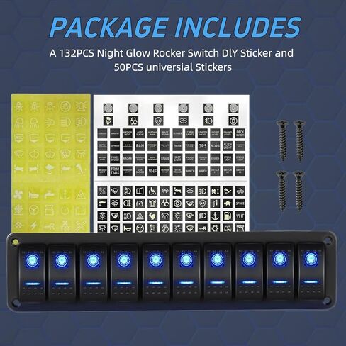 10 Gang Marine Aluminium Rocker Switch Panel ، Toggle Toggle Dash 12V/24V 5 PIN SPST ON/OFF ROCKER ROCKER مع الإضاءة الخلفية LED للسيارة RV ATV UTV Truck Jeep Yacht Ship (Blue) in Kuwait