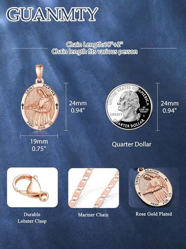 Patron Saint Medals, 14K Gold/Rose Gold Catholic Pendant Necklaces, Christian Jewelry Religious Gifts for Women with 22"+2" Mariner Chain in Kuwait