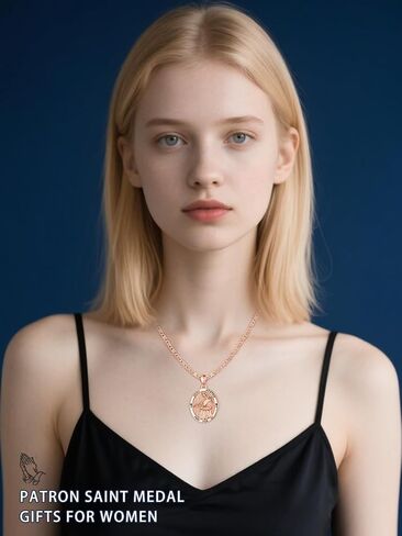 Patron Saint Medals, 14K Gold/Rose Gold Catholic Pendant Necklaces, Christian Jewelry Religious Gifts for Women with 22"+2" Mariner Chain in Kuwait