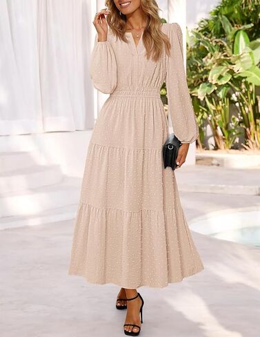 MEROKEETY Women's Fall Long Sleeve Maxi Dress 2025 Boho Ruffle Tiered Swiss Dots Wedding Guest Cocktail Long Dresses in Saudi Arabia