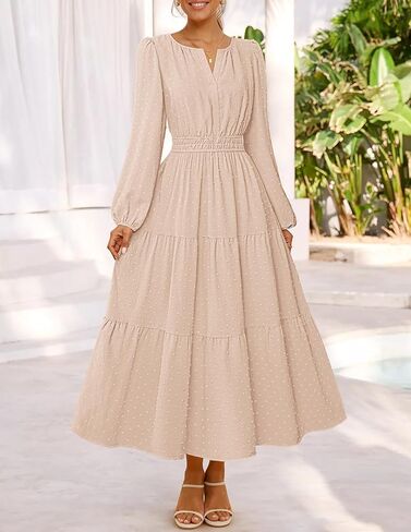 MEROKEETY Women's Fall Long Sleeve Maxi Dress 2025 Boho Ruffle Tiered Swiss Dots Wedding Guest Cocktail Long Dresses in Saudi Arabia