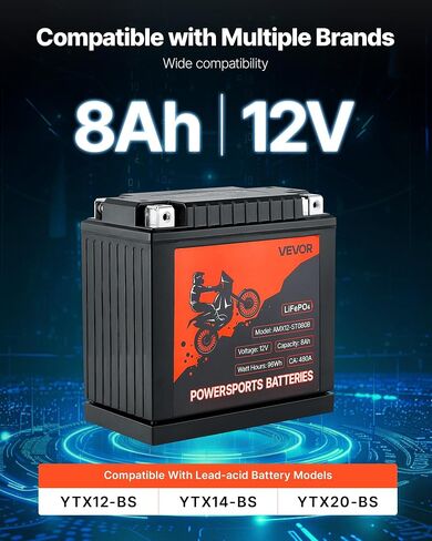 VEVOR Motorcycle Battery, 12 Volt 7Ah, LiFePO4 Lithium Pre-Charged Powersports Battery, Maintenance Free & High Performance, Compatible with ATV, Motorcycle, Jet Skis, Scooter, UTV, and More in Saudi Arabia