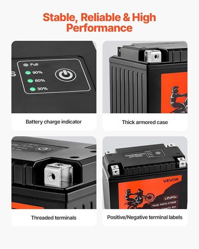 VEVOR Motorcycle Battery, 12 Volt 7Ah, LiFePO4 Lithium Pre-Charged Powersports Battery, Maintenance Free & High Performance, Compatible with ATV, Motorcycle, Jet Skis, Scooter, UTV, and More in Saudi Arabia
