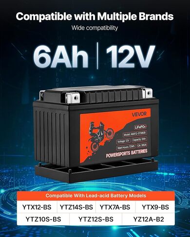 VEVOR Motorcycle Battery, 12 Volt 7Ah, LiFePO4 Lithium Pre-Charged Powersports Battery, Maintenance Free & High Performance, Compatible with ATV, Motorcycle, Jet Skis, Scooter, UTV, and More in Saudi Arabia