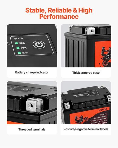 VEVOR Motorcycle Battery, 12 Volt 7Ah, LiFePO4 Lithium Pre-Charged Powersports Battery, Maintenance Free & High Performance, Compatible with ATV, Motorcycle, Jet Skis, Scooter, UTV, and More in Saudi Arabia