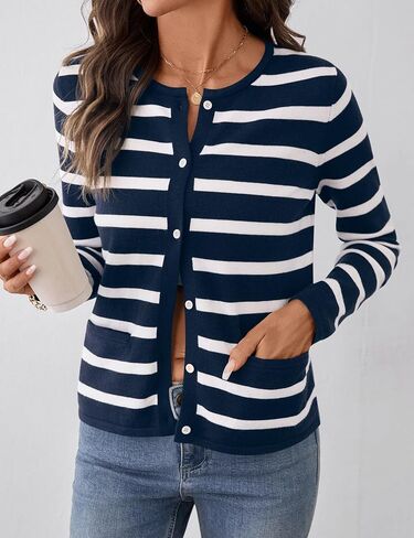 Rapbin Women's Lightweight Button Down Cardigan Sweater with Pockets Long Sleeve Crew Neck Open Front Casual Outfits in Saudi Arabia